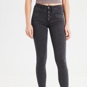 New American Eagle Gray High Rise Jegging Button